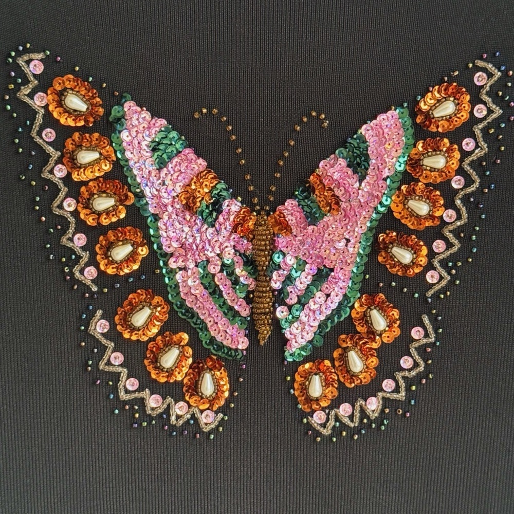 LUCIA BURNS Vintage Sequin Butterfly Top – Size L - Picture 7 of 8